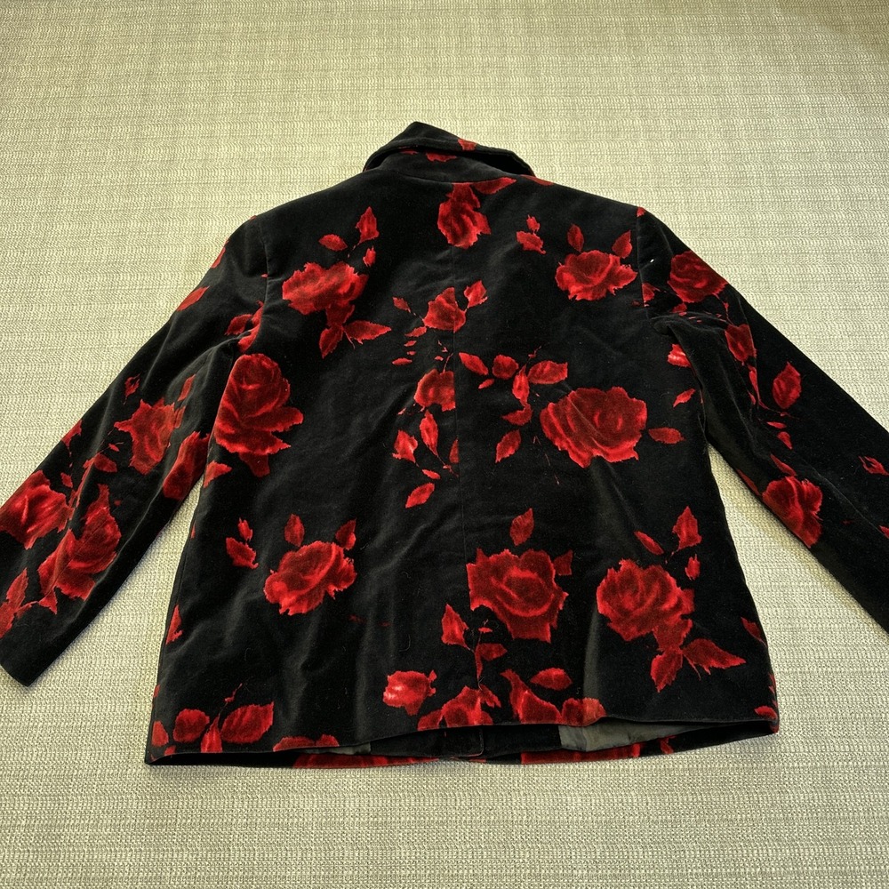 Talbots‎ Velvet Rose Print Blazer Jacket Black Red Floral Size 2 Holiday Chic - Picture 4 of 9